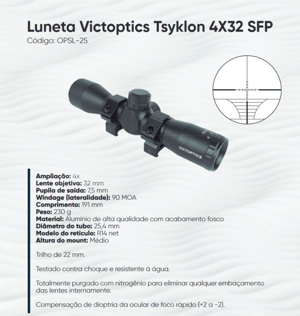 Luneta Victoptics Tsyklon - Visor 4x32mm - Mount 22mm