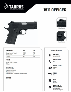 Pistola Taurus 1911 Officer - Tenox 9mm