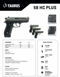 Pistola Taurus 58 HC Plus - Cerakote Sand .380 ACP