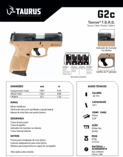 Pistola Taurus G2c T.O.R.O. - TAN .38 TPC