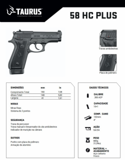 Pistola Taurus 58HC Plus - Carbono Fosco .380 ACP