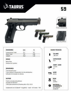 Pistola Taurus 59 - Od Green .380 ACP