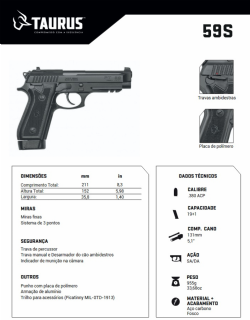 Pistola Taurus 59S - Carbono Fosco .380 ACP