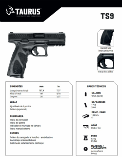Pistola Taurus TS9 - Carbono Fosco 9mm