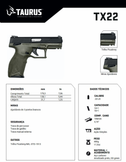 Pistola Taurus TX22 - Od Green .22 LR