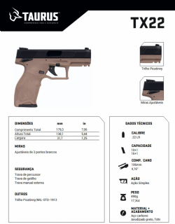 Pistola Taurus TX22 - Tan .22 LR